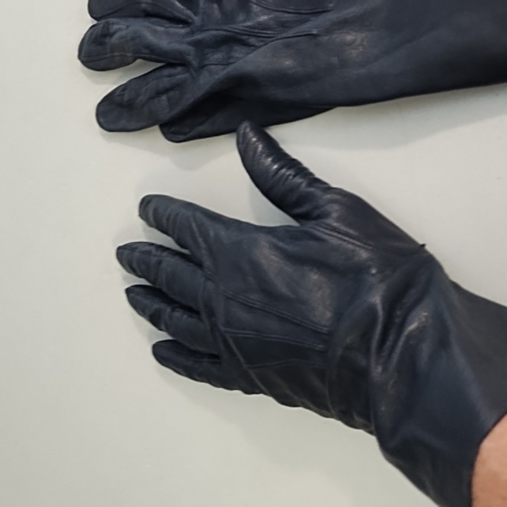 Genuine Soft Supple Thin Leather Driving Gloves Top Detail Dark Nay Blue